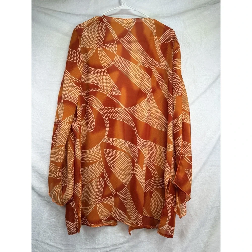 Your Best Look Women's Orange Swim Cover Up Sheer Cardigan 18W Tie Front Shells - Picture 12 of 14